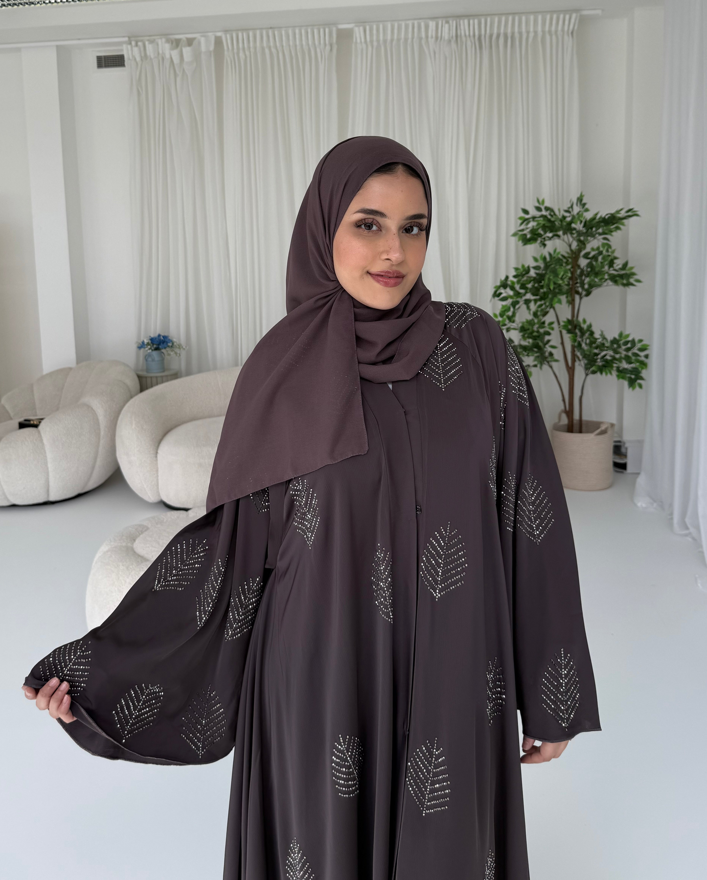Zahira Batwing Arm Stone Embellished Abaya | Elegant Statement Modest Wear with Matching Chiffon Hijab