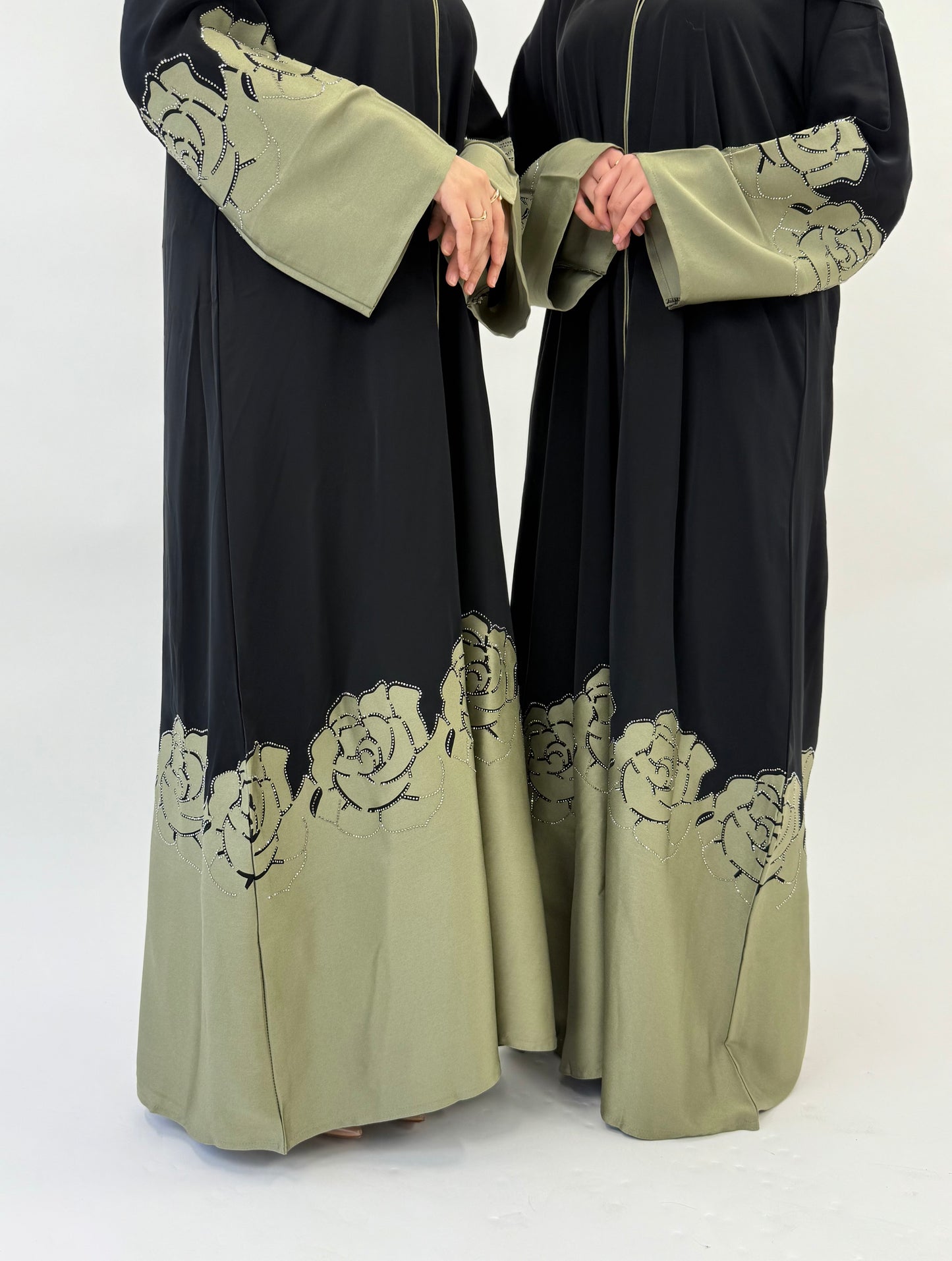 Elara - Green Flower Embellished Abaya