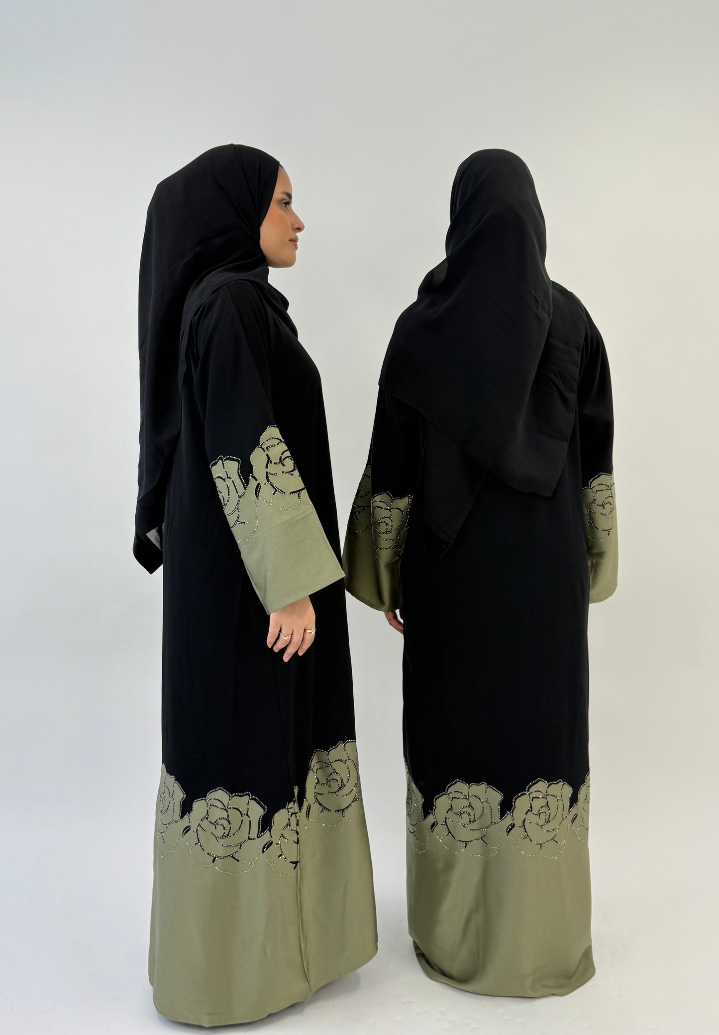 Elara - Green Flower Embellished Abaya