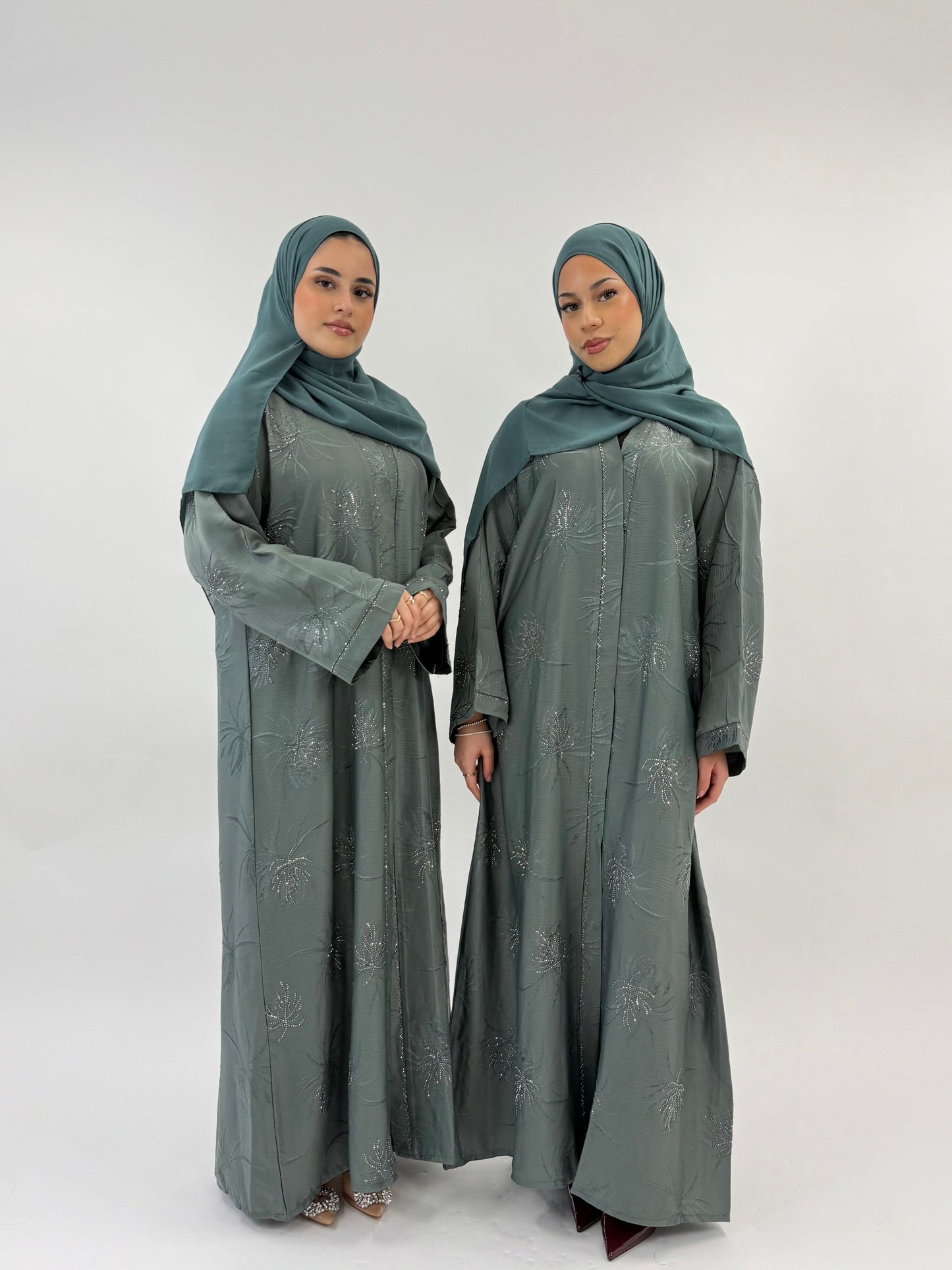 Hawaa - Teal Flower Embellished Abaya