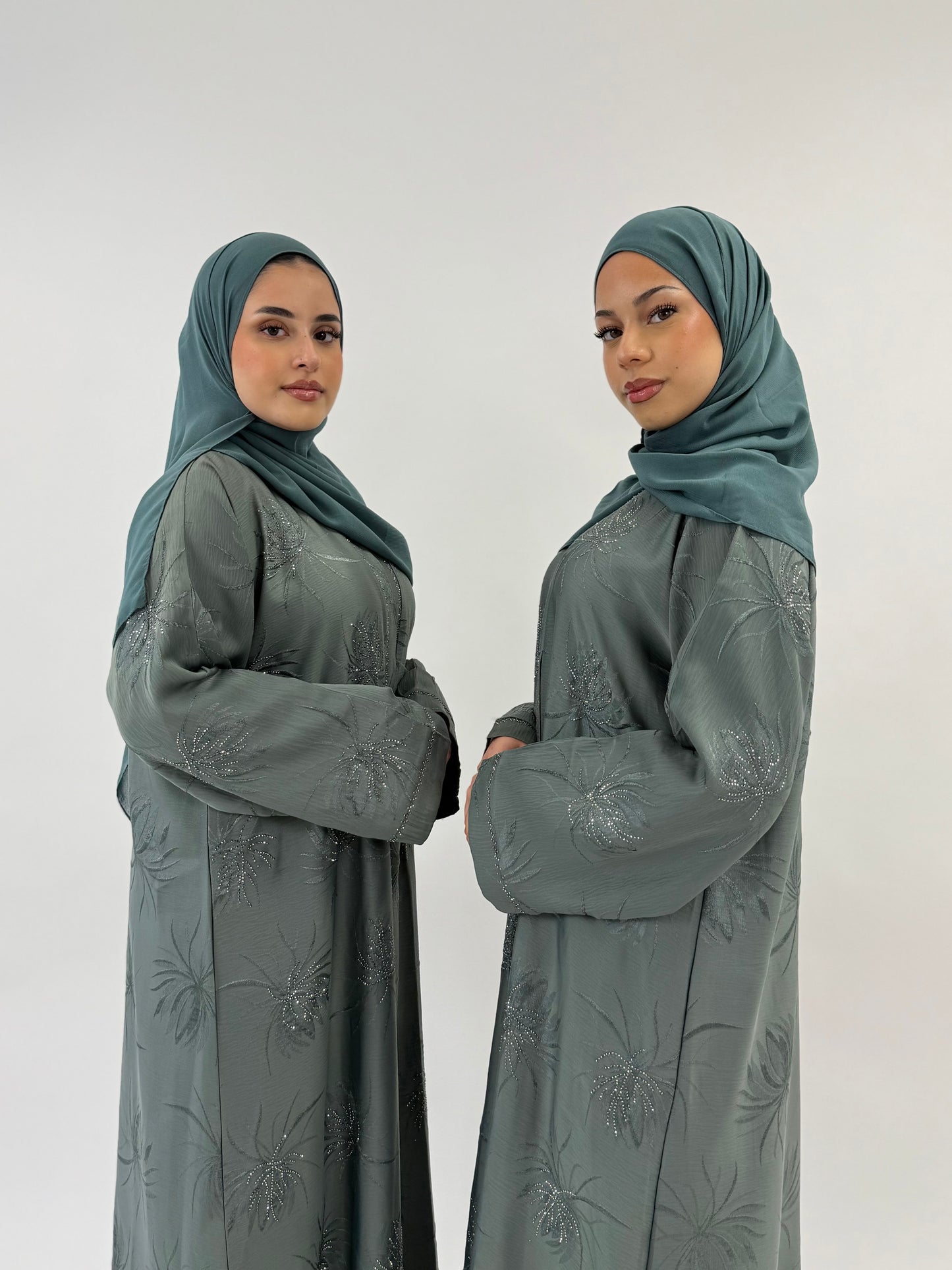 Hawaa - Teal Flower Embellished Abaya