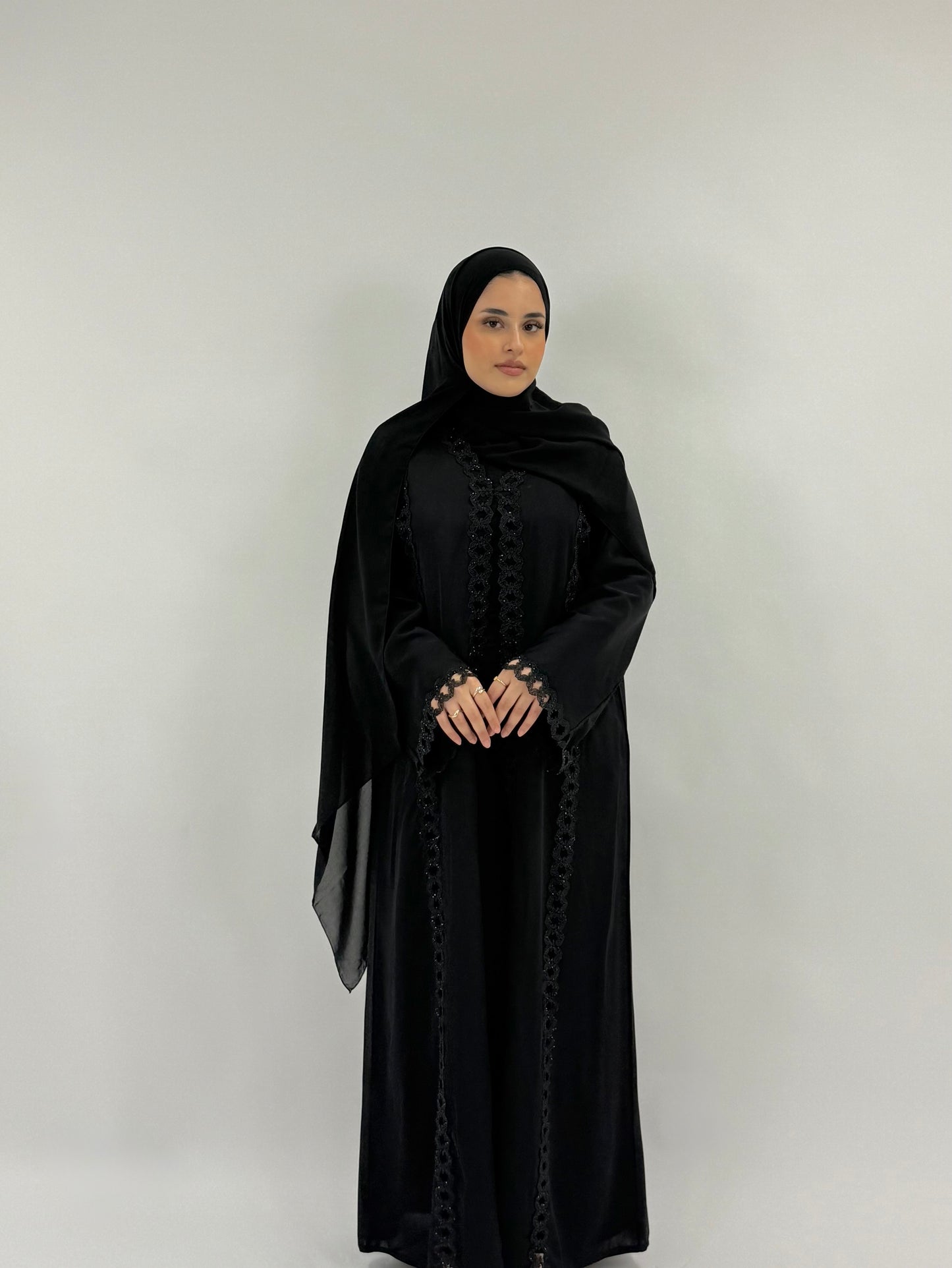 Leena - Black Embellished Cut Work Abaya