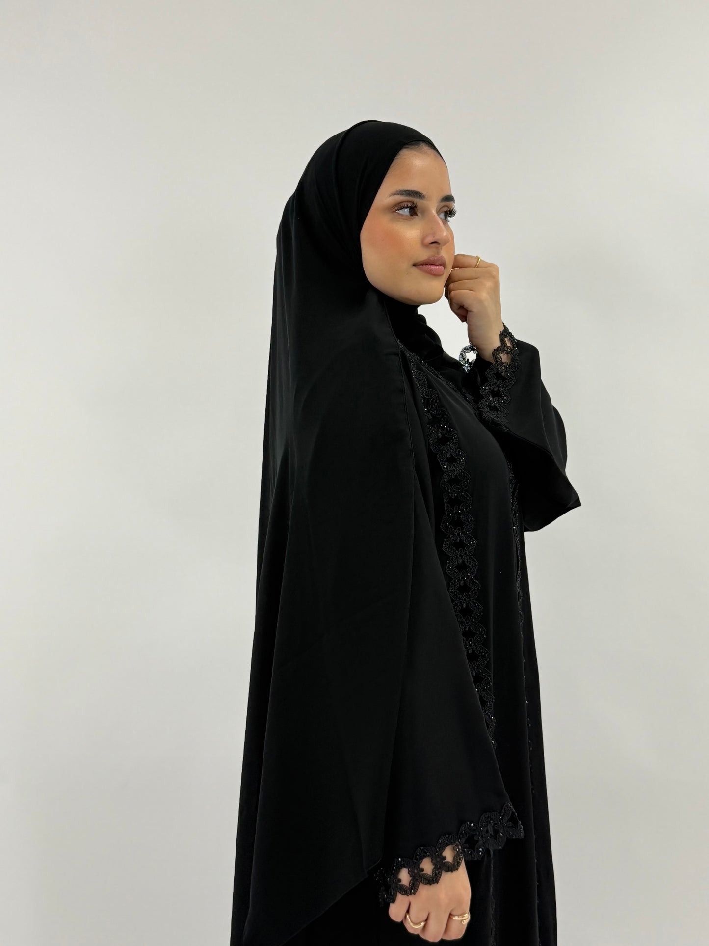 Leena - Black Embellished Cut Work Abaya