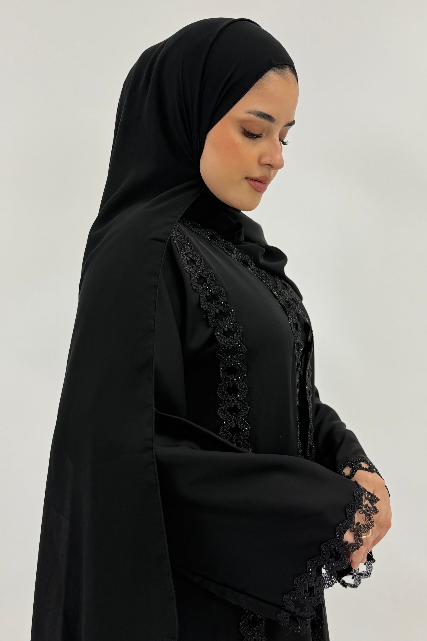 Leena - Black Embellished Cut Work Abaya