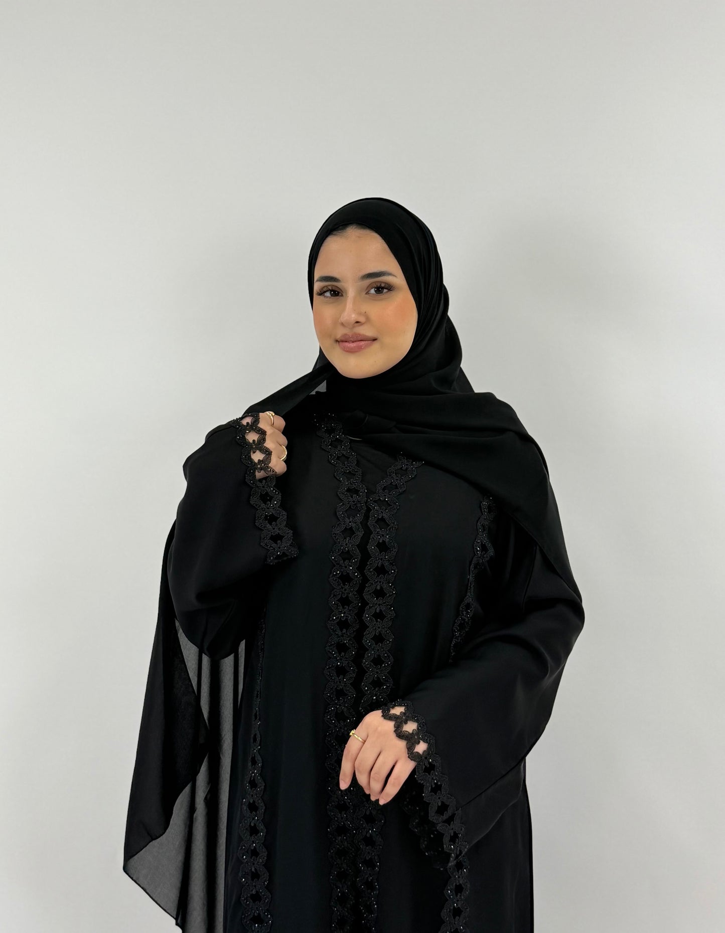 Leena - Black Embellished Cut Work Abaya