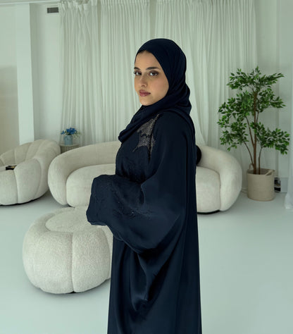 Muna Navy Blue Stone Embellished Abaya | Elegant Modest Wear with Matching Chiffon Hijab