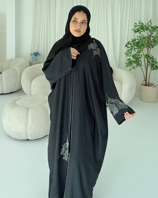 Muna black-Black stone embellished abaya