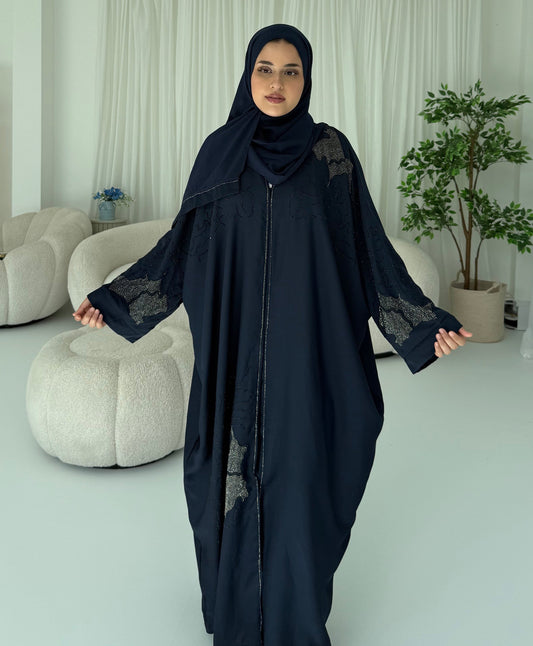 Muna Blue-Navy stone embellished abaya