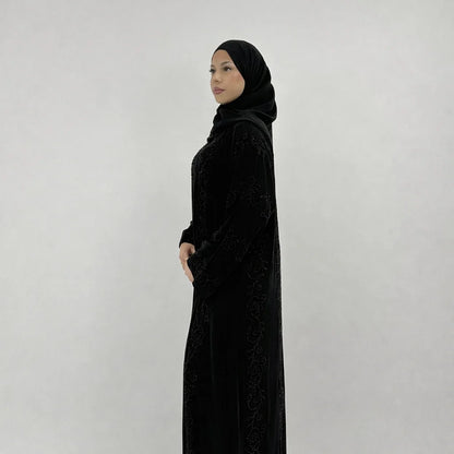 Amani Black Embellished Abaya | Elegant Statement Modest Wear with Matching Chiffon Hijab