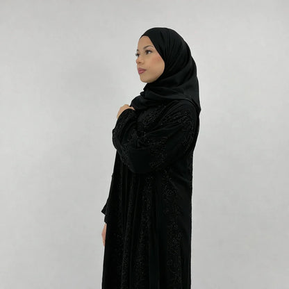 Amani Black Embellished Abaya | Elegant Statement Modest Wear with Matching Chiffon Hijab