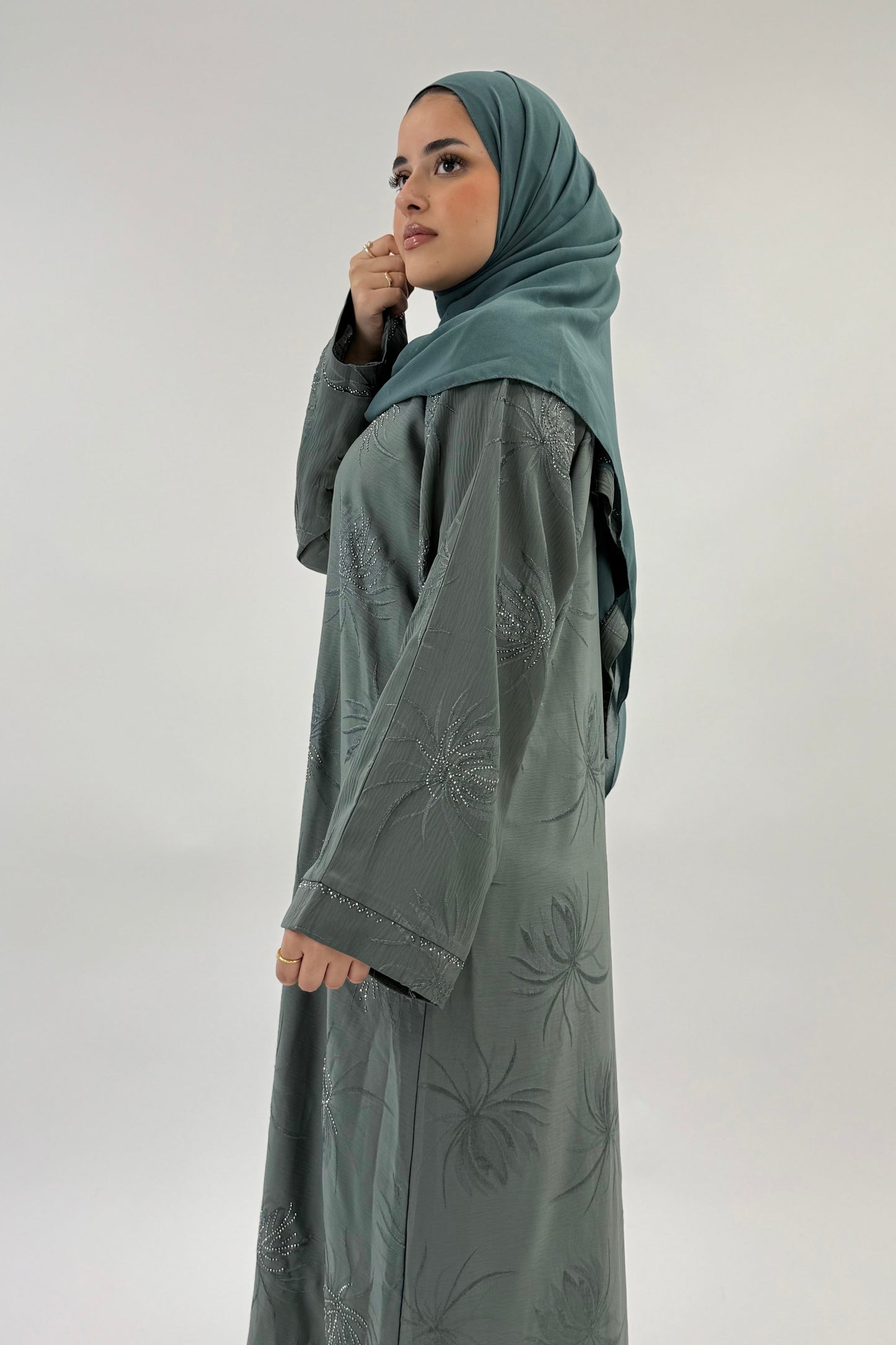 Hawaa - Teal Flower Embellished Abaya